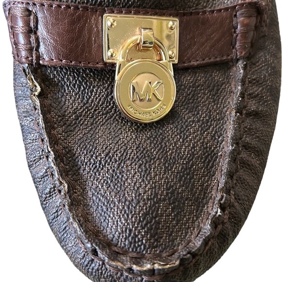 Michael Kors Hamilton Brown MK Logo Gold Padlock Loafers - 9 - Picture 16 of 16